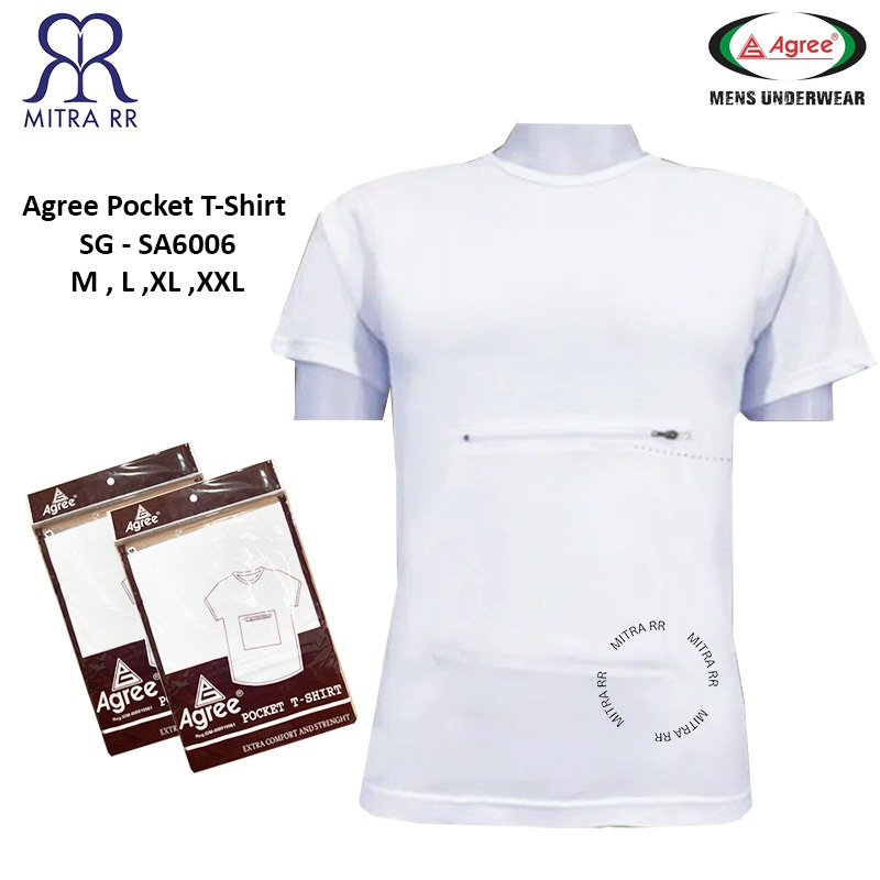 Agree Pocket T-Shirt Pria Polos | Oblong Saku Depan Kaos Dalam Pria Haji SG SA 6006 | Size M-XXL