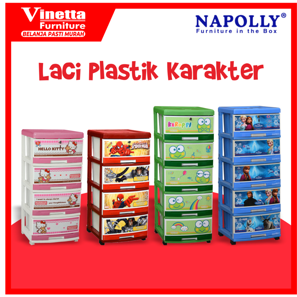 Laci Plastik Karakter / Laci Plastik Murah / Lemari Susun Plastik / Karakter Anak / Susun 4 & Susun 