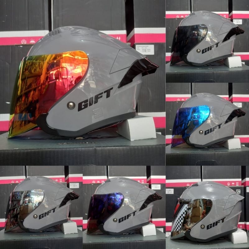 HELM GIFT SARGON SOLID GORILA GREY GLOSY PAKET GANTENG|Helm half face gift sargon