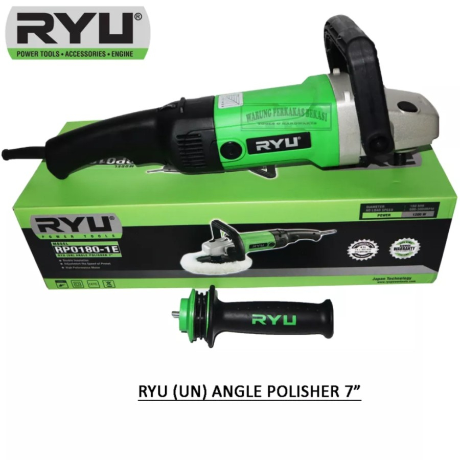 RYU 7" Alat Gun Polisher 180mm RPO180-1E Mesin Poles Coating Body Mobil Set Tatan & Wool - MEN Poles