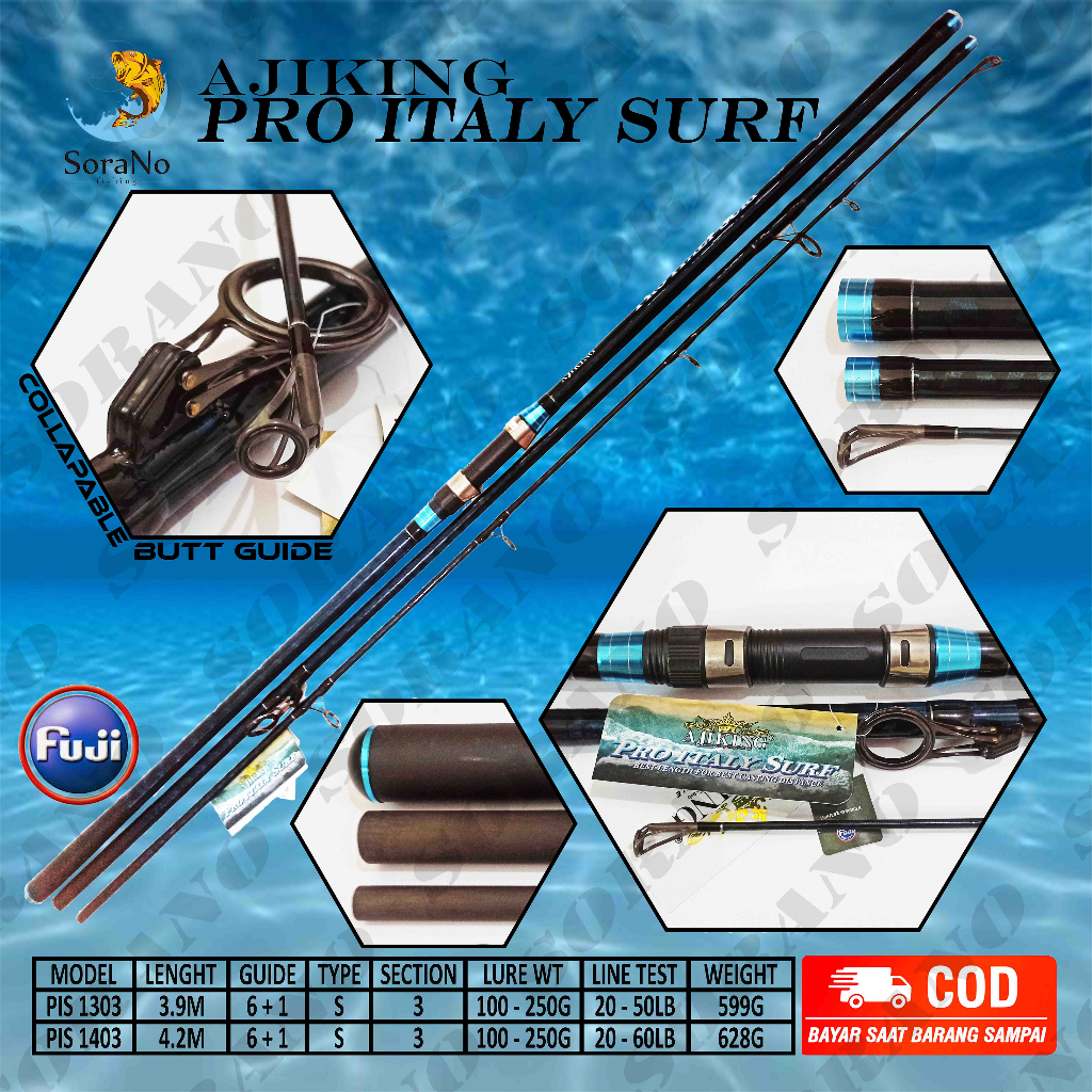 JORAN SAMBUNG 3 AJIKING PRO ITALY SURF 1303 1403 | GRAPHITE | FUJI | COLLAPABLE GUIDE | 3 SECTION | 