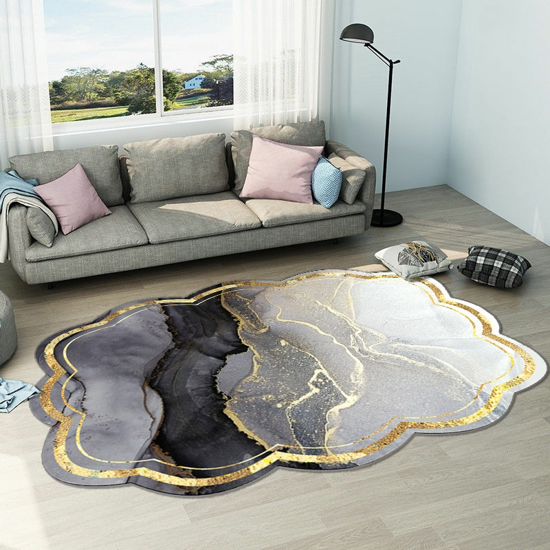 HL0557 Karpet Lantai Marble Silk Glossy Aesthetic Karpet Lantai Polyester Motif Abstrak Karpet Polie