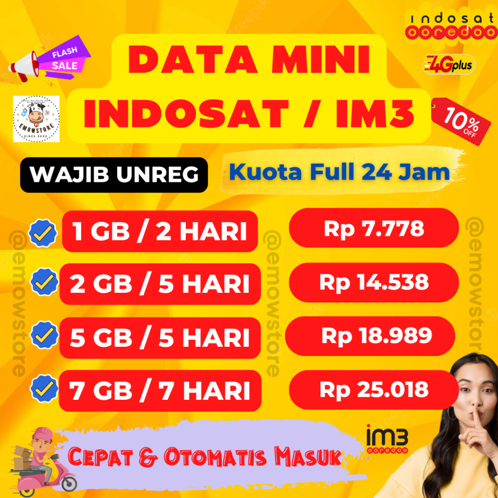 PROMO KUOTA INDOSAT PAKET DATA IM3 1GB 2GB 3GB 5GB 7GB 1GB FULL 24 JAM MURAH