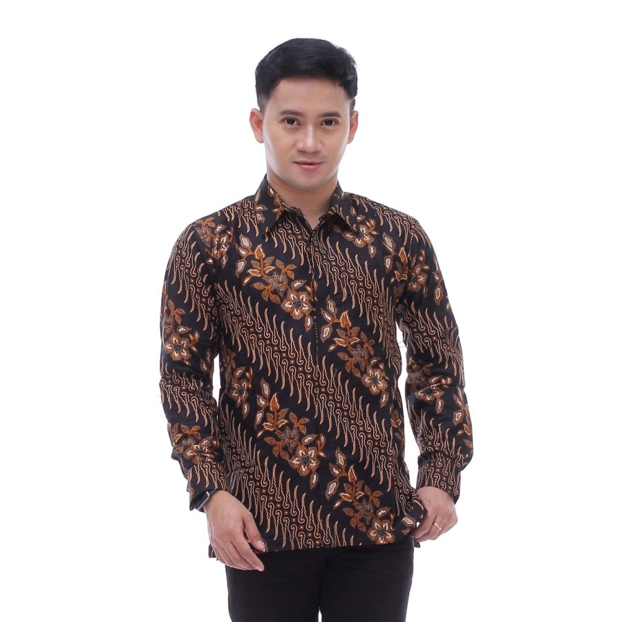 RUZZA Batik Pria Kemeja Lengan Panjang Baju Batik Motif Sogan Songket