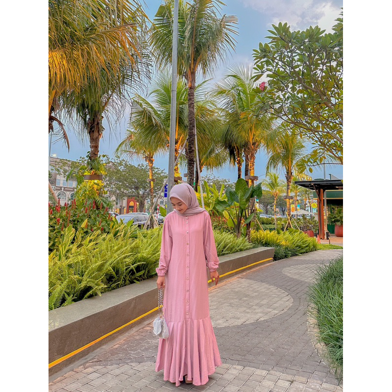 Yoya – Jasmine Abaya – Gamis Wanita Kancing Depan Motif Elegan