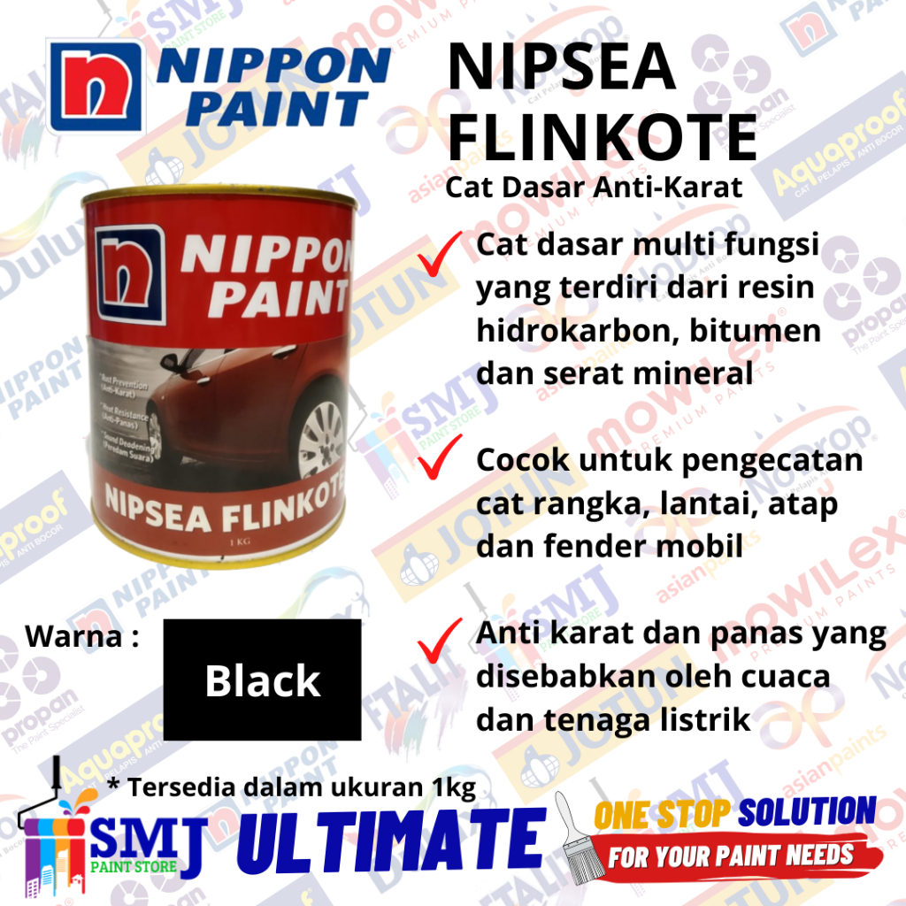 Cat Anti Karat Mobil Besi NIPPON PAINT NIPSEA FLINKOTE Warna Hitam 1kg