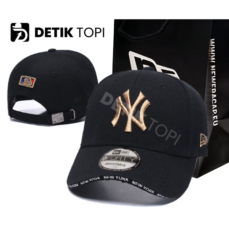 Topi NY MLB Baseball Cap New York Black Gold Visor Emas