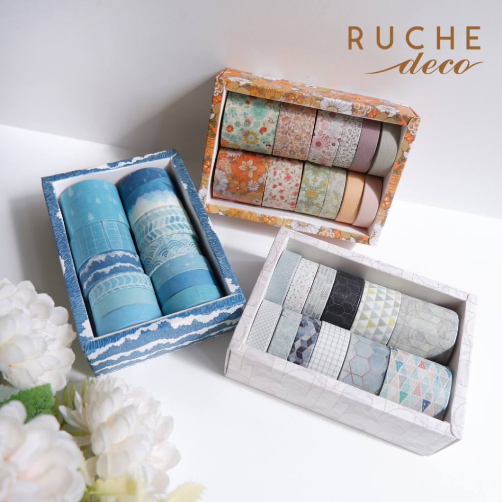 

RUCHE DECO - DECO WASHI TAPE SET - Washi Tape Set - Selotip Aesthetic - Deco Masking Tape Jurnal DIY Scrapbook