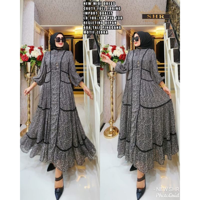 agen_shr Ready gamis MIDI dress motif zebra ORI shr