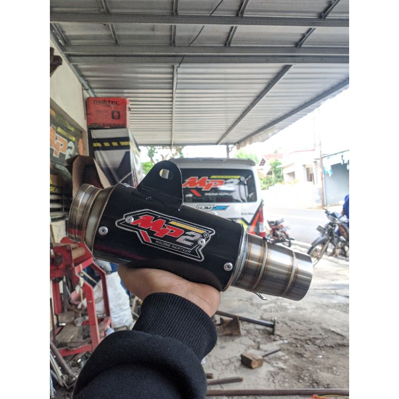 Silencer knalpot racing tipe sr-9 black original mp2 muffler mx king/new/old, sonic 150r, dll.