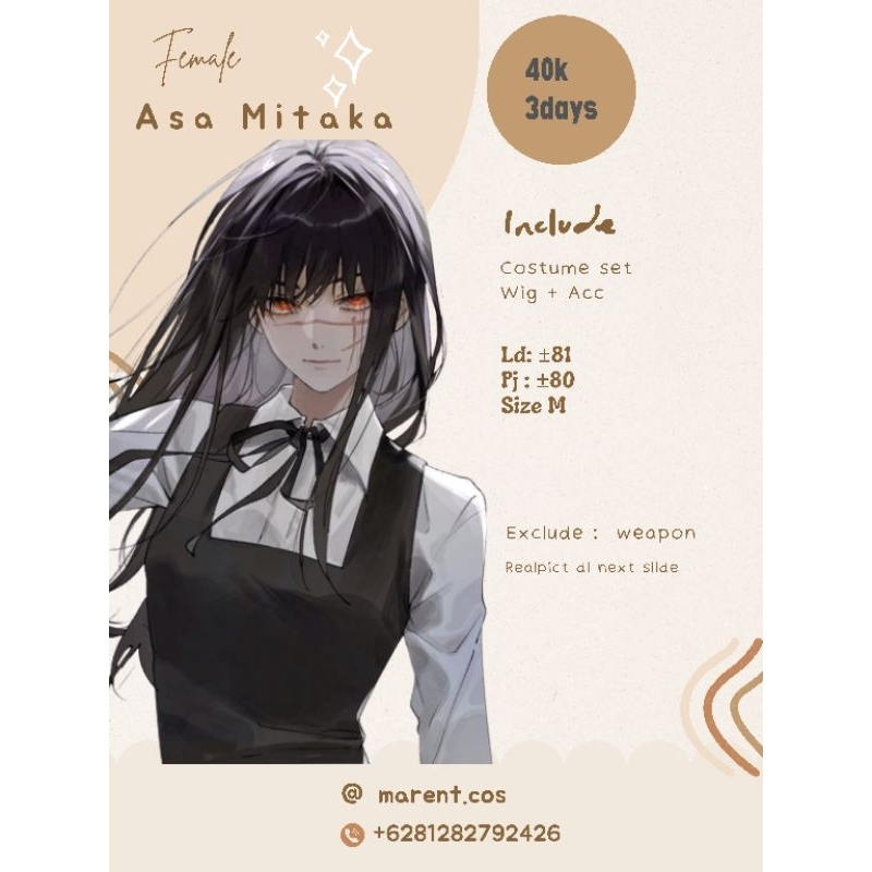 rental costum cosplay asa mitaka
