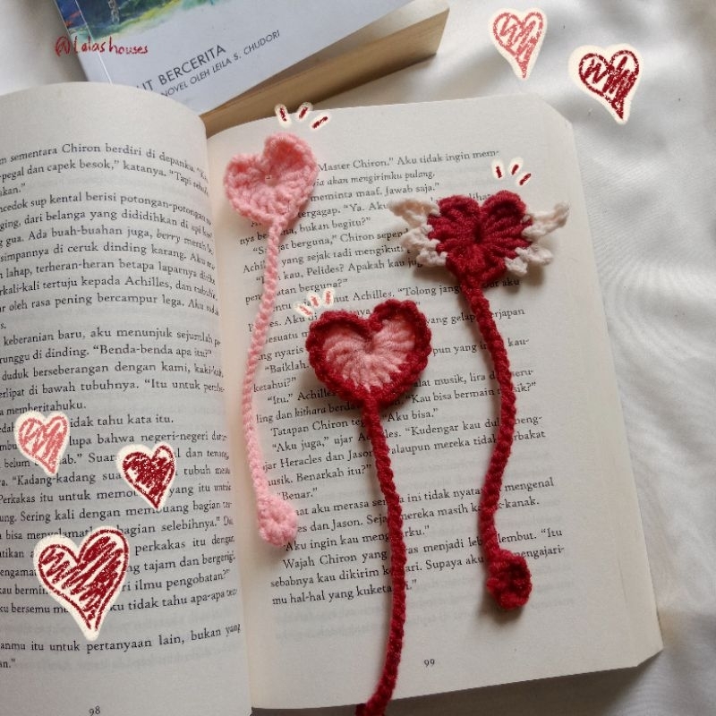 

Heart crochet bookmark/bookmark rajut/pembatas buku rajut