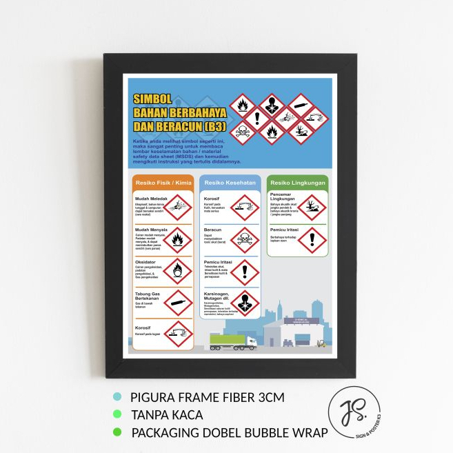 Poster Safety K3 SIMBOL MATERIAL B3 + Frame Ukuran A3