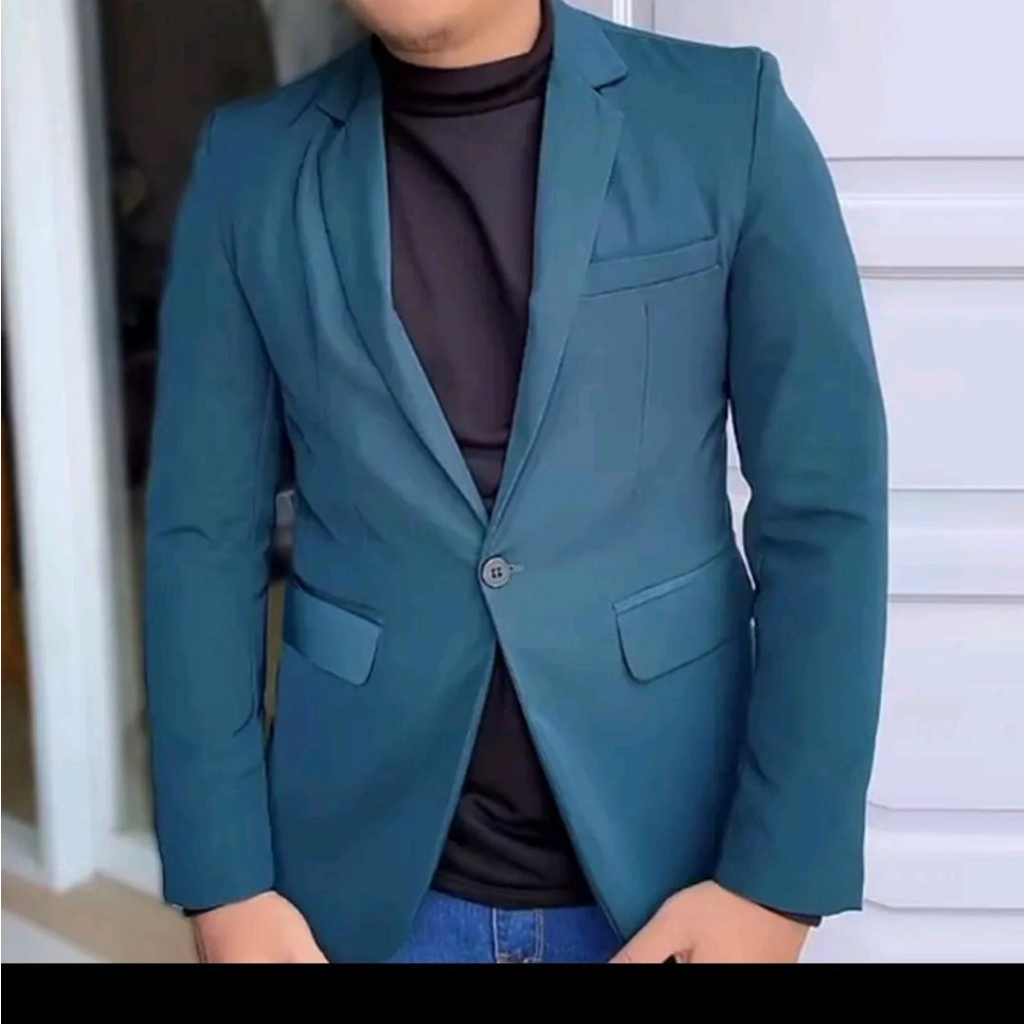 DOPE GREEN: BLAZER PRIA HIJAU EMERALD/ HIJAU BOTOL POLOS SLIM-FITTING