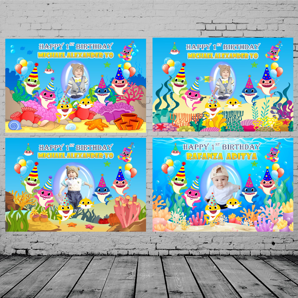 Backdrop & Banner 1 x 1 m | Backdrop Ulang Tahun | Banner Ultah Baby Shark
