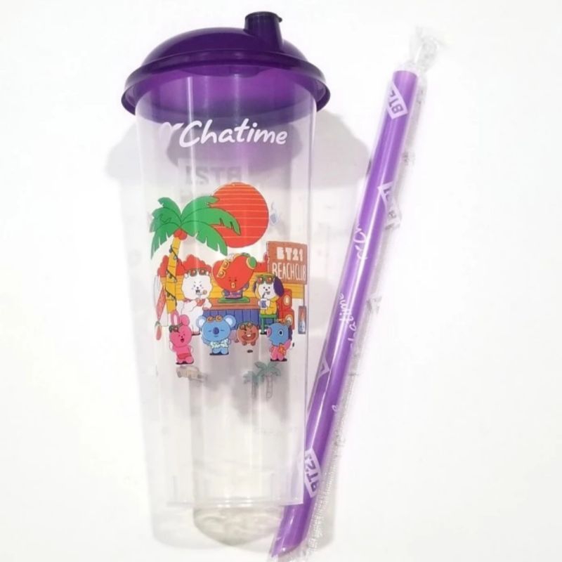 BT21 Reuseable Cup with straw Beach Club ver Chatime trumbler limited