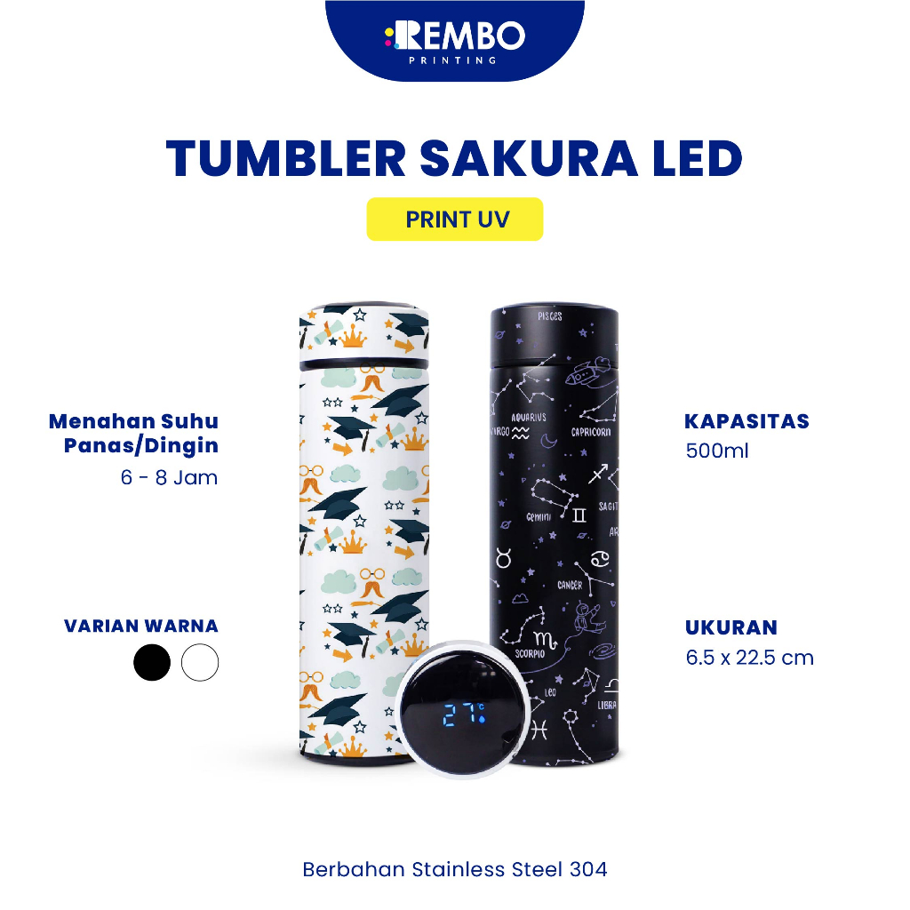 	 Tumbler Custom Smart LED Cetak UV/Print UV Nama/Logo/Foto Souvenir Tumbler/Termometer/Promosi Murah	