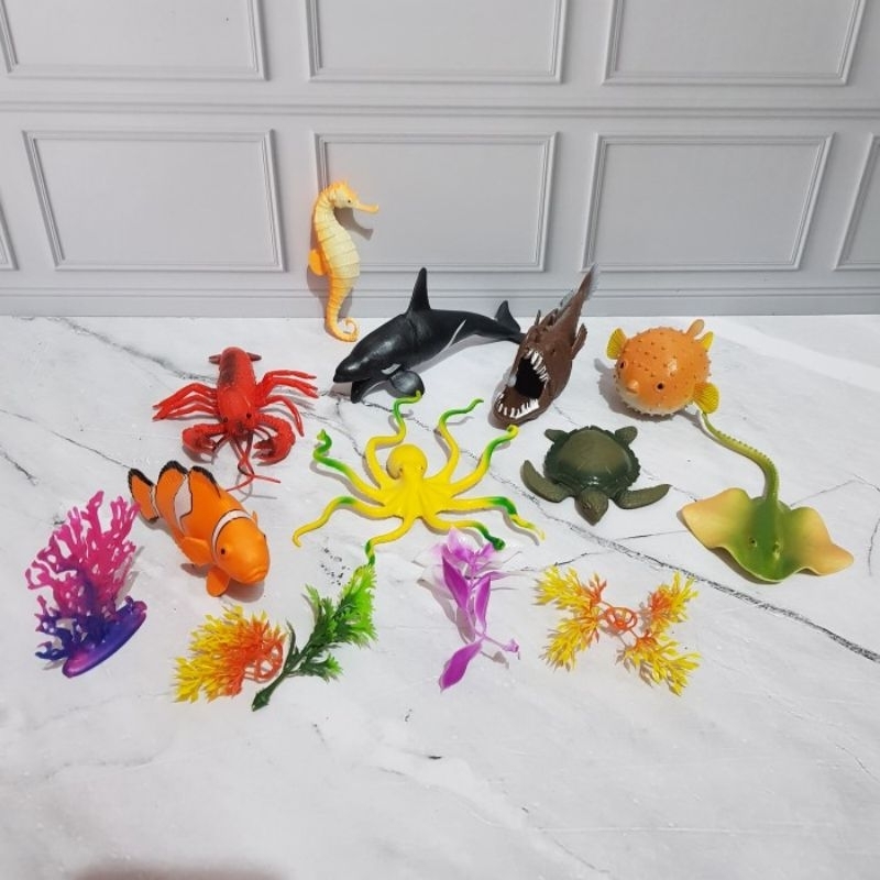 Mainan Replika Hewan Laut - Miniatur Ikan Nemo Penyu Paus Gurira Dll