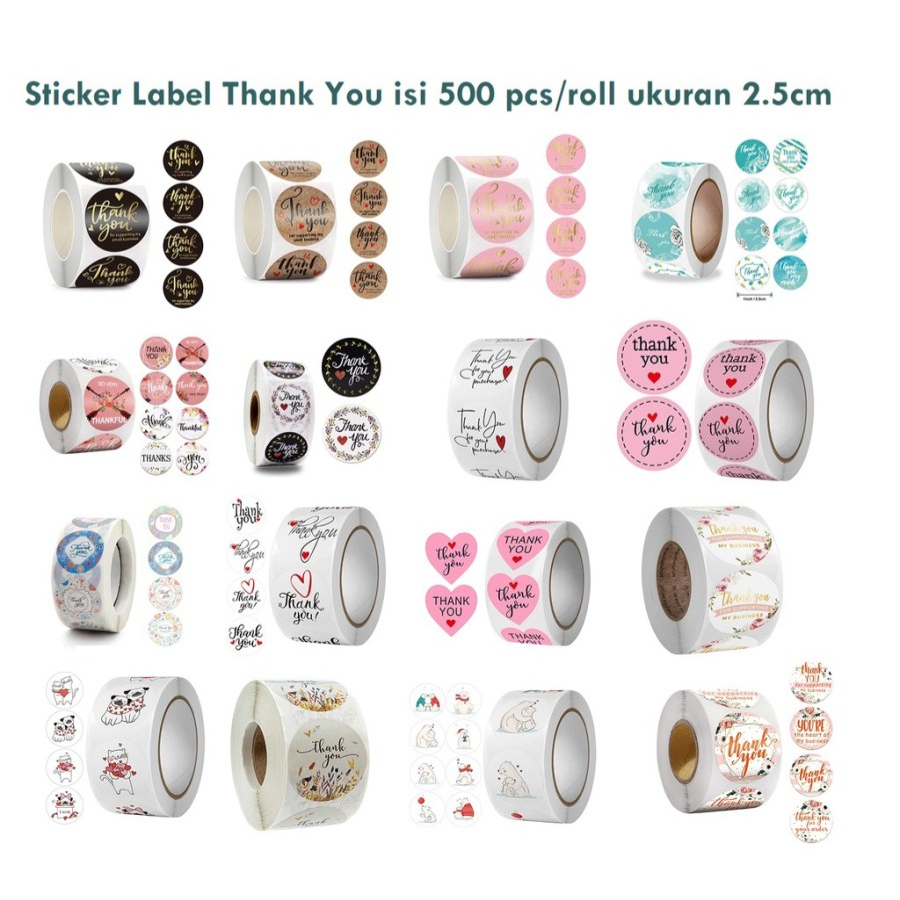 

500 Pcs Sticker Label Thank You Cute Stiker Terima kasih