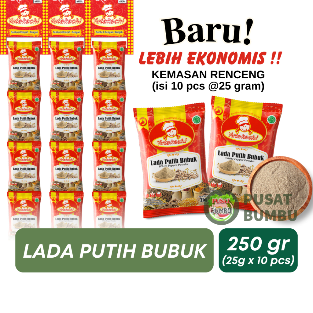 

[RENTENG] Lada Putih Bubuk uk 25gr (1 renteng isi 10 pcs) /Merica Bubuk/ Bumbu Yutakachi