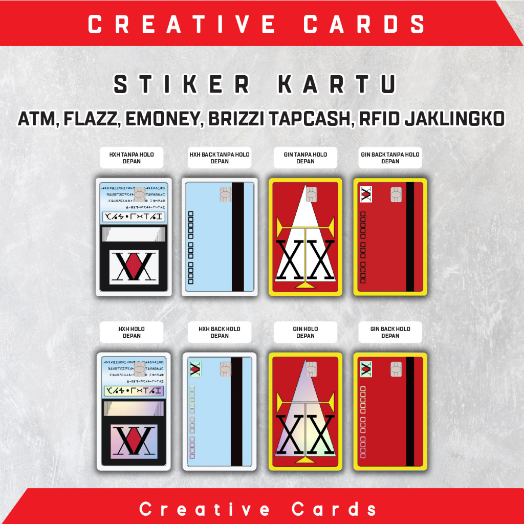 

Stiker Sticker Kartu Atm Skin Card - Hunter x Hunter Edition SPESIAL HOLOGRAM Stiker BCA Mandiri Bri Bni Debit Credit Emoney, Flazz, Etoll Tapcash, Brizzi dll