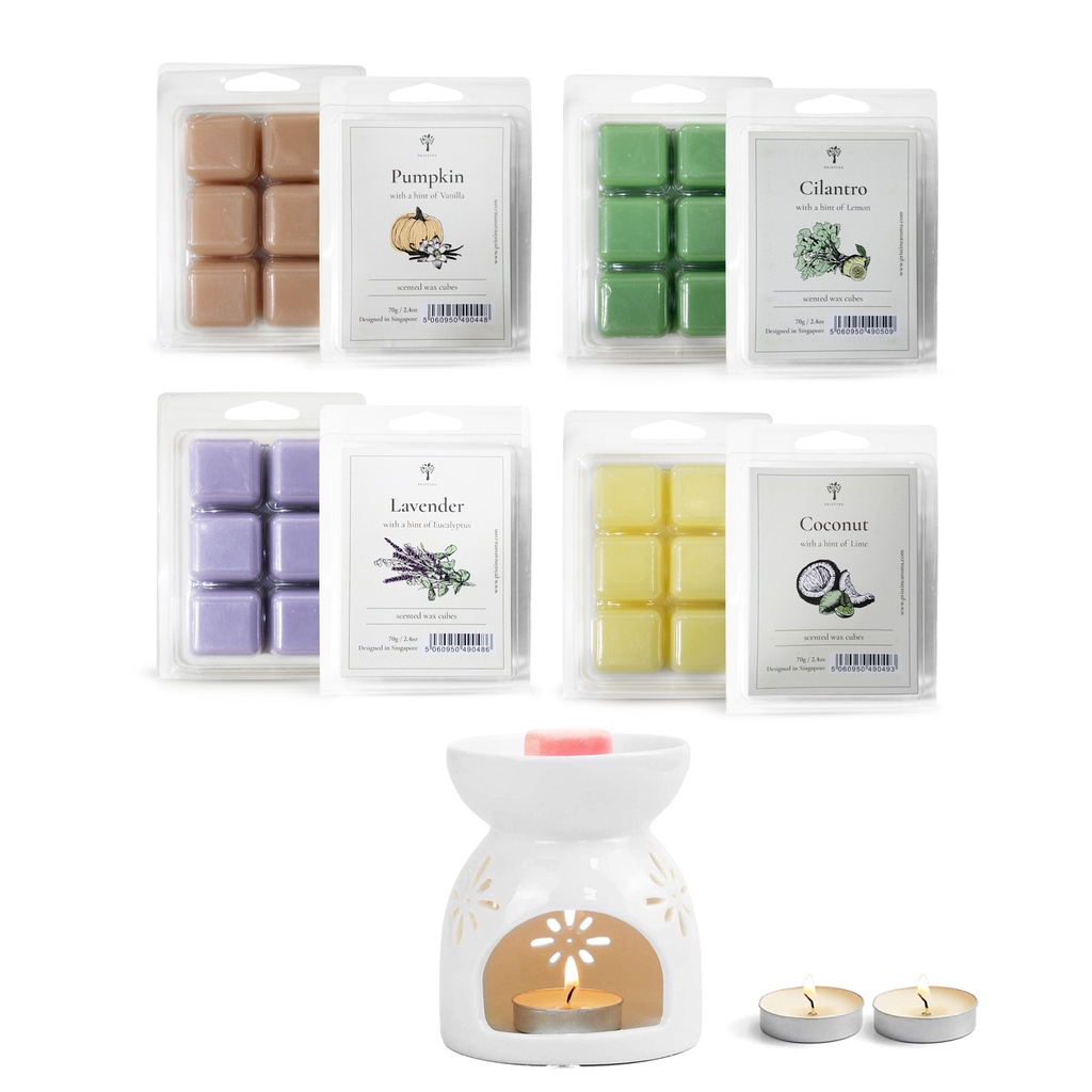 Pristine Tungku Aromaterapi + Wax Melt Cube Set ( 70gr x 4pcs) - Lilin Aromaterapi - Soy Wax Candle