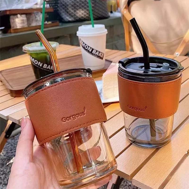 Tumbler Gelas Kaca Aesthetic + Sedotan