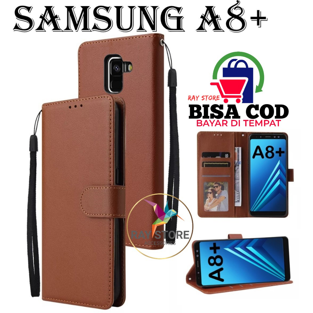 SAMSUNG A8 PLUS FLIP LEATHER CASE PREMIUM-FLIP WALLET CASE UNTUK SAMSUNG A8 PLUS