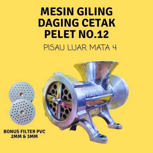 Mesin Cetak Pelet No.12 Pisau Luar Mata 4 Dengan Pulley Paket Mesin Cetak Pelet Voer Bonus Filter PV