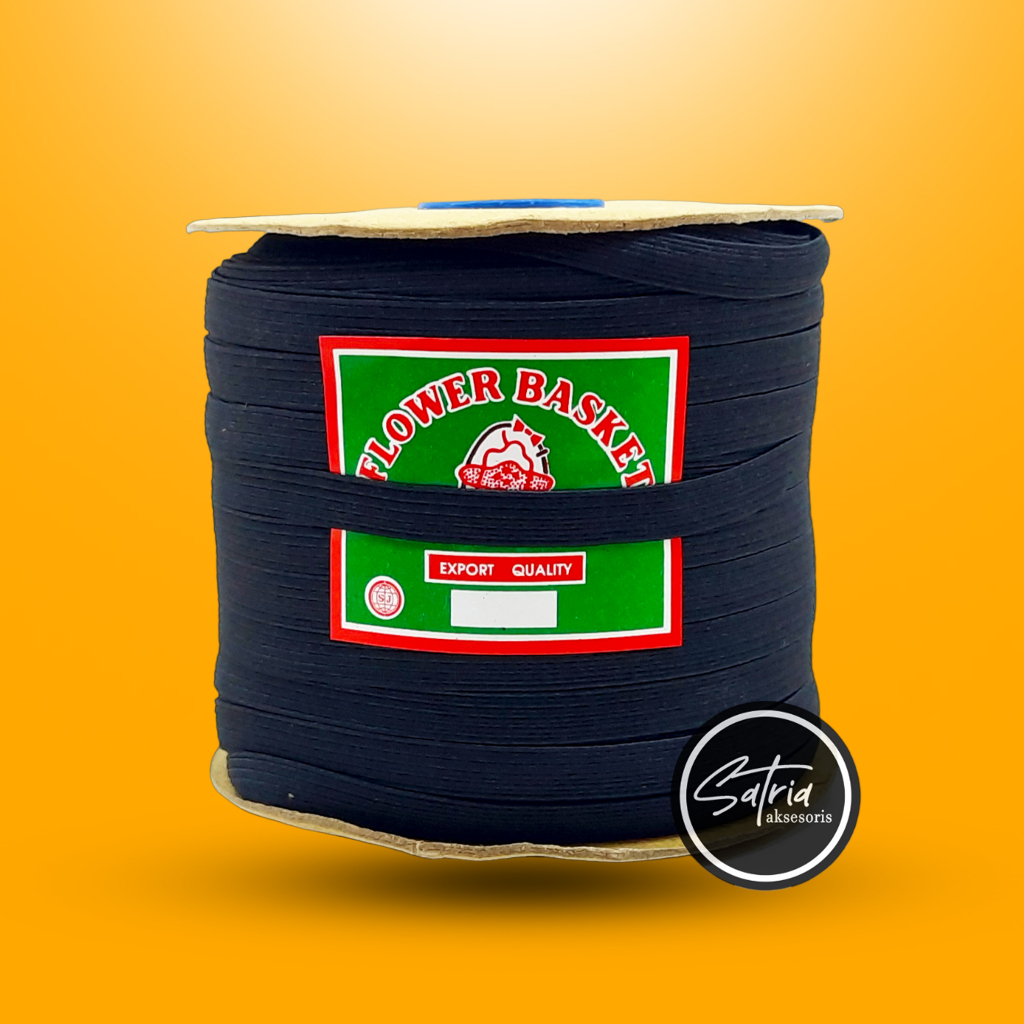 Tali Karet Elastic Flower Basket Hitam SJ10 10mm / Tali Karet Kolor