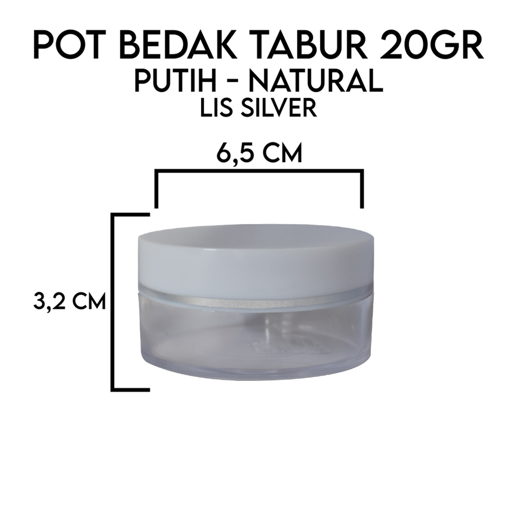 Pot Bedak Tabur 20Gr Putih Natural List Silver (3 pcs)