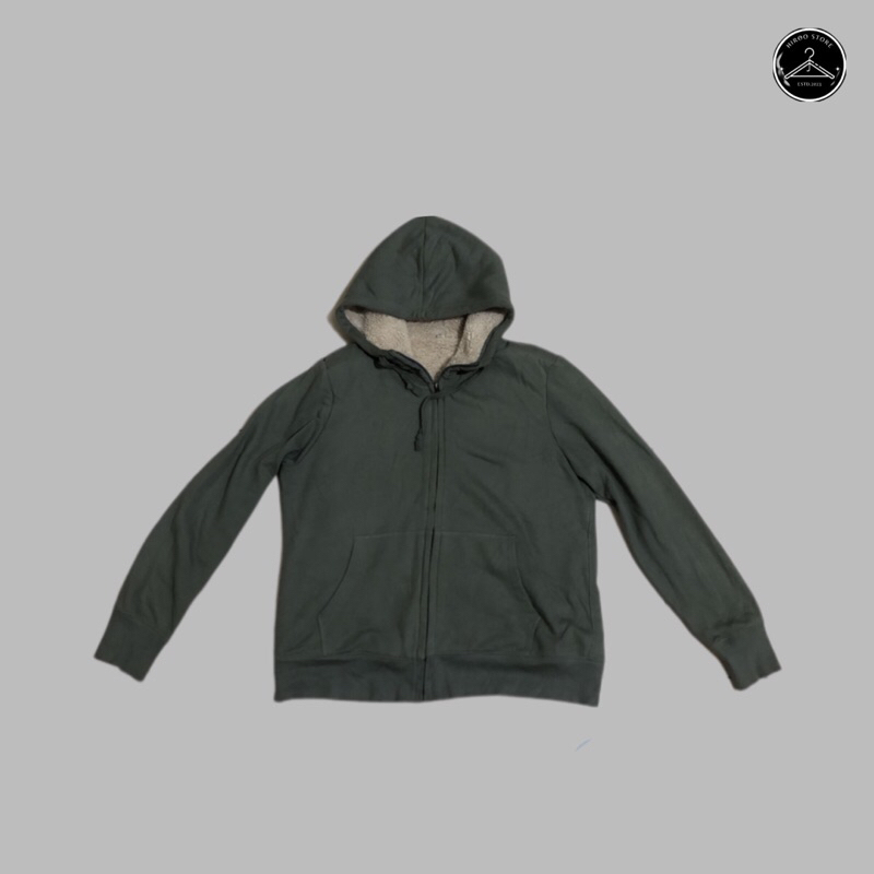 Zip Hoodie uniqlo sherpa hijau sage