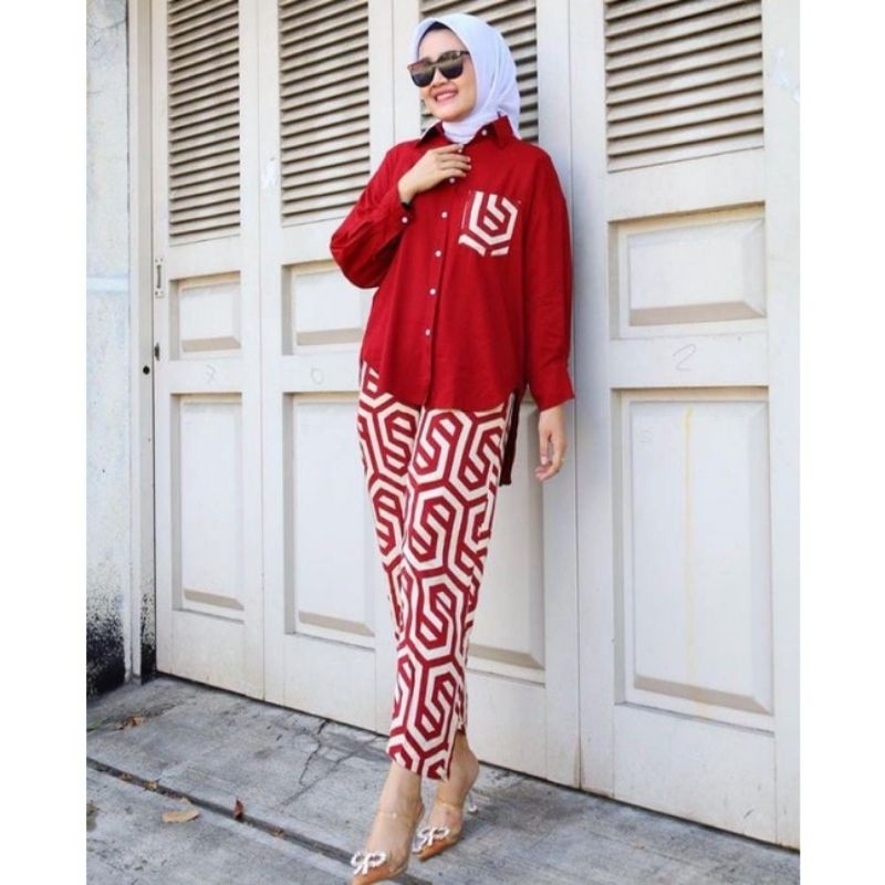 SETELAN KEMEJA POLOS TIFANNY RAYON TWILL PREMIUM SETELAN CELANA SETCEL MOTIF PREMIUM