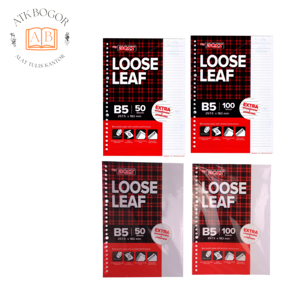 

Kertas Loose Leaf Bergaris / Polos Big Boss Ukuran A5 / B5 - 50 / 100 Lembar - Isi 1 Lusin / 12 Pack