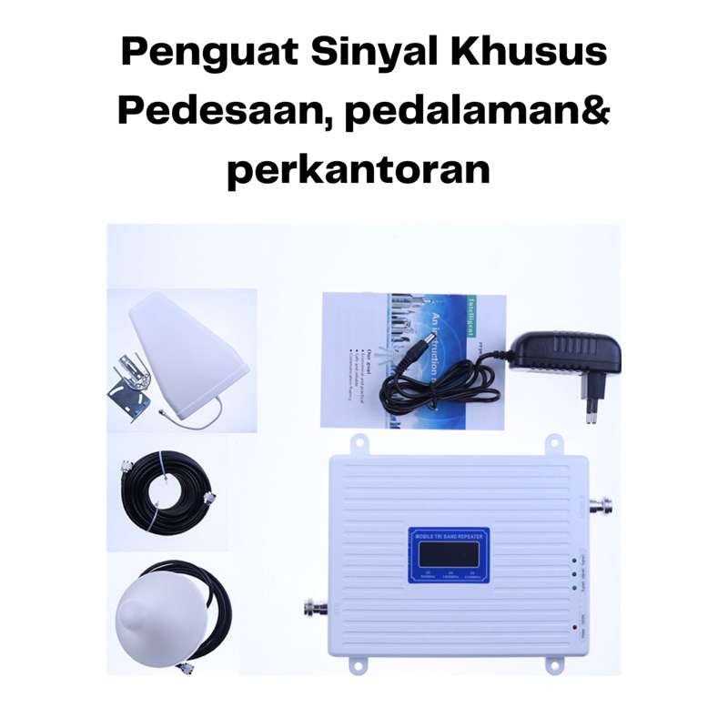 Repeater Booster Penguat Sinyal Tri Band 900 1800 2100 Mhz Kabel 25 Meter