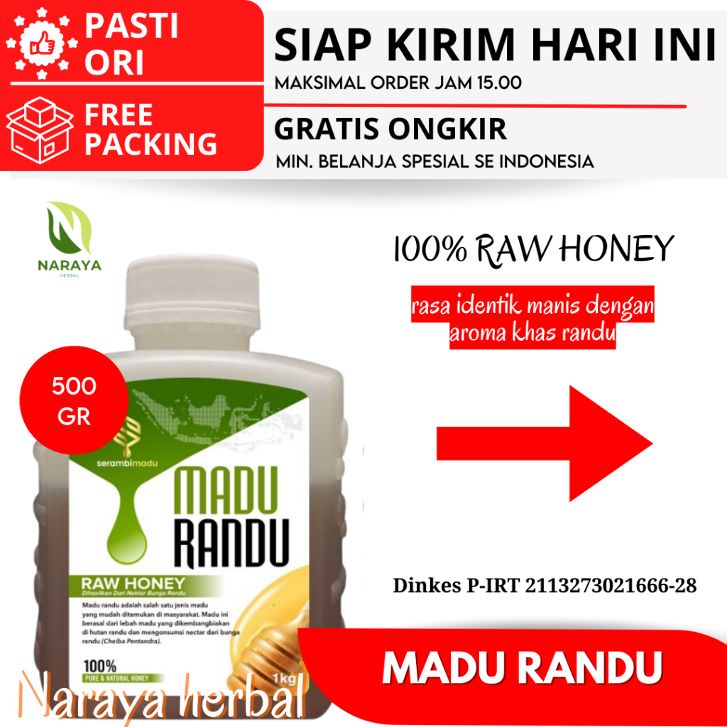 

Madu Asli Randu Murni Madu Mentah 1kg 500 gram Pure Raw Honey Grade A Madu Tanpa Campuran 100% Asli