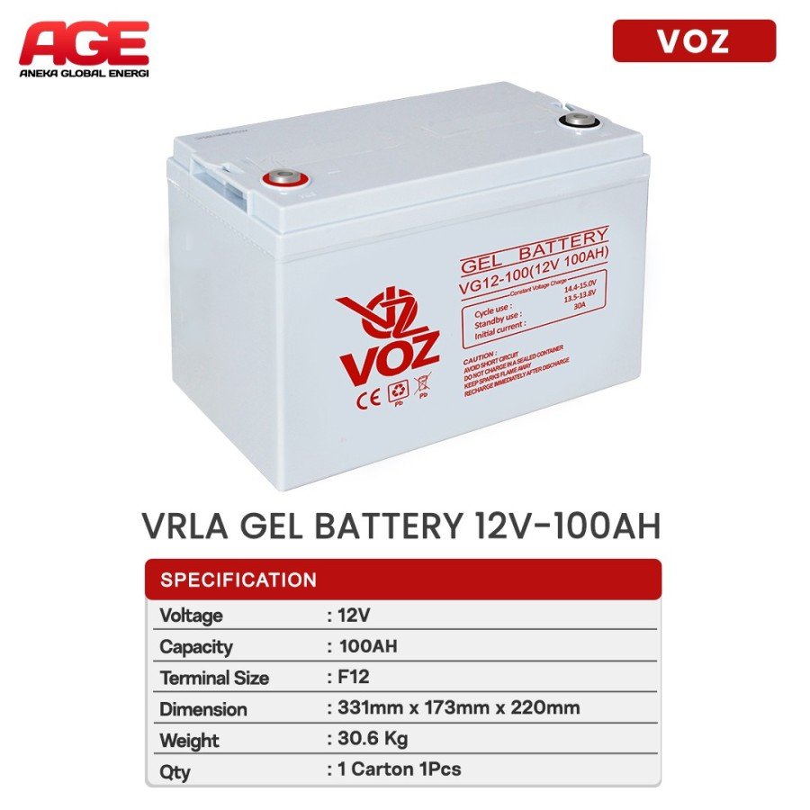 VOZ VRLA Gel 12V 100Ah/100 Ah T19 Aki Kering Baterai Battery ORIGINAL