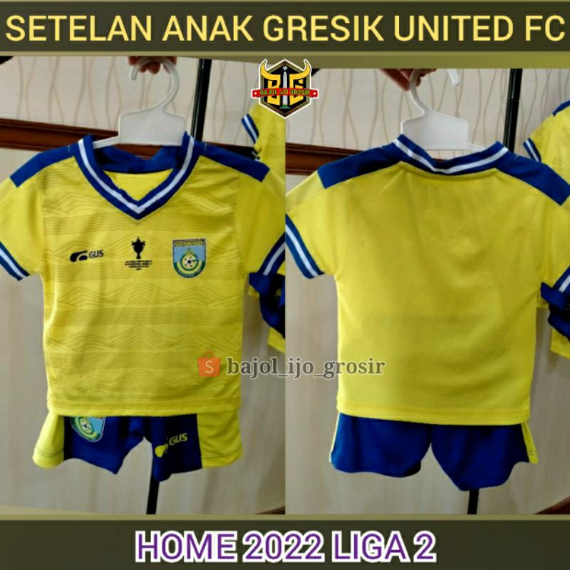 Setelan CUSTOM Kids GRESIK UNITED Home 2022 - 2023 Liga 2 Kuning Biru Jersey Anak PRINTING Lokal