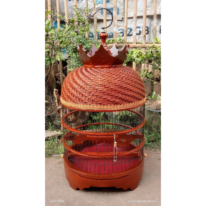 Sangkar perkutut sangkar kutut tabung full rajut kayu jati jeruji fiber