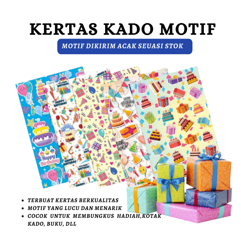 

GOS -F302- Kertas Kado / 1 Pcs Kertas Kado Aneka Gambar Random / Kertas Kado Perpcs