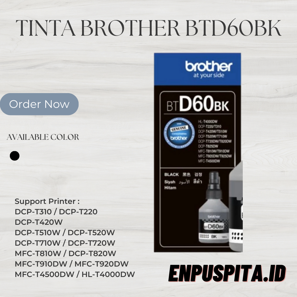 Tinta Brother BTD60BK for Printer DCPT310 DCPT510W DCPT710W DCPT810W