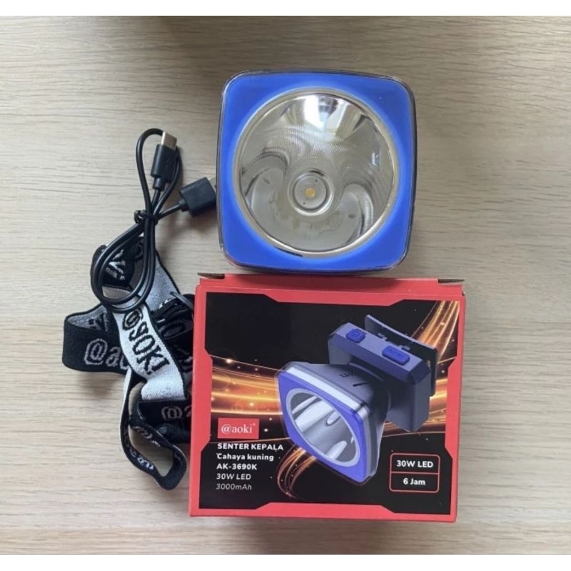 Senter kepala lampu KUNING senter kepala penambang berburu lampu memancing headlamp 30W nyala KUNING