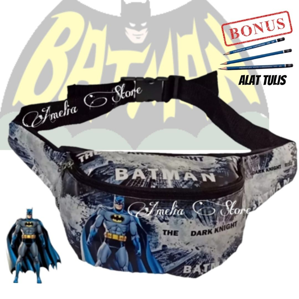 Waistbag Anak Laki - Laki Karakter Batman fre pensil Tas slempang bahu  cowok TK/SD