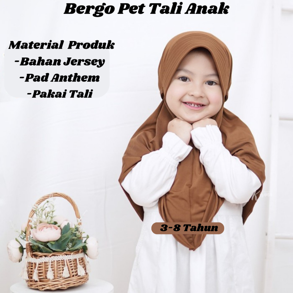 Hijab Anak Bergo Jersey Pet Tali |Jilbab Anak Bergo Jersey Pet Tali | Kerudung Bergo Jersey Pet Tali