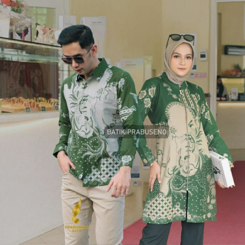 Couple Batik Prabuseno Atasan Pria Wanita Modern Batik Printing Lapis Trikot Ori Batik Prabuseno Sol