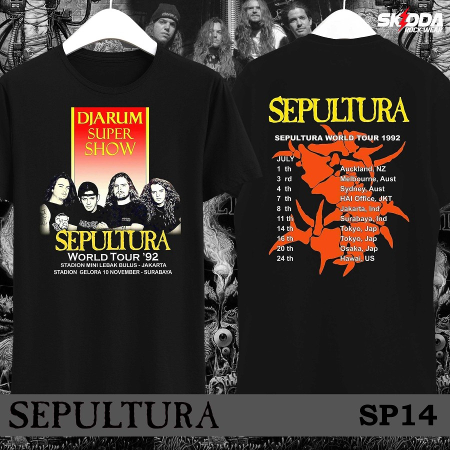 T Shirt Kaos Band Rock Trash Metal SEPULTURA - World Tour 92 Jakarta & Surabaya – Premium Cotton Com