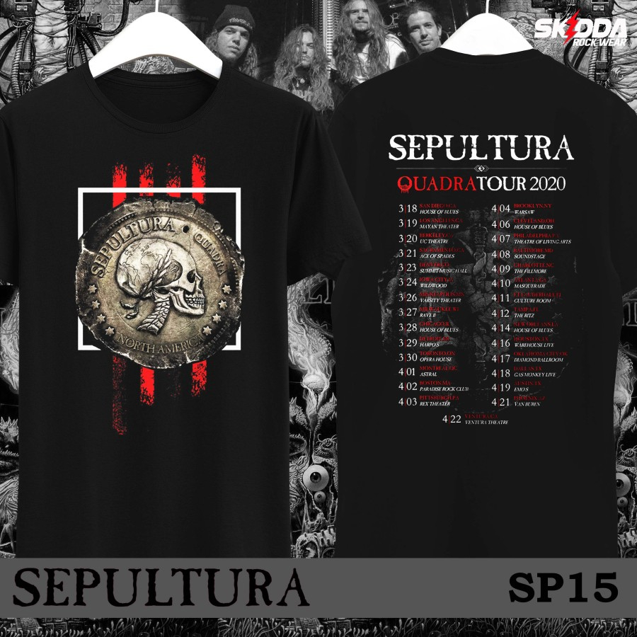T Shirt Kaos Band Rock Trash Metal SEPULTURA – Quadra Tour 2020  – Premium Cotton Combed 24S