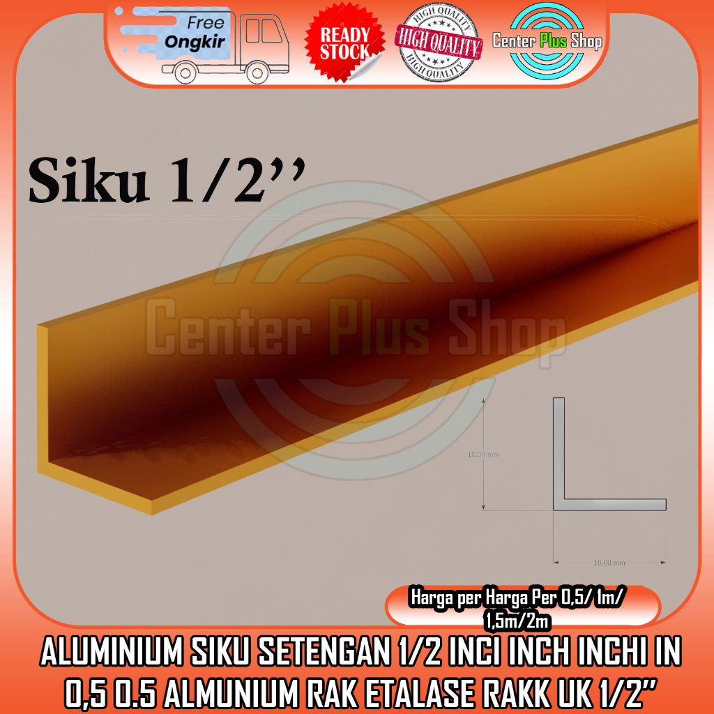 Aluminium Siku Setengah 1/2 Inci Inch In 0,5 0.5 Almunium Alminium Lemari Etalase Rak Silver Ca Coke