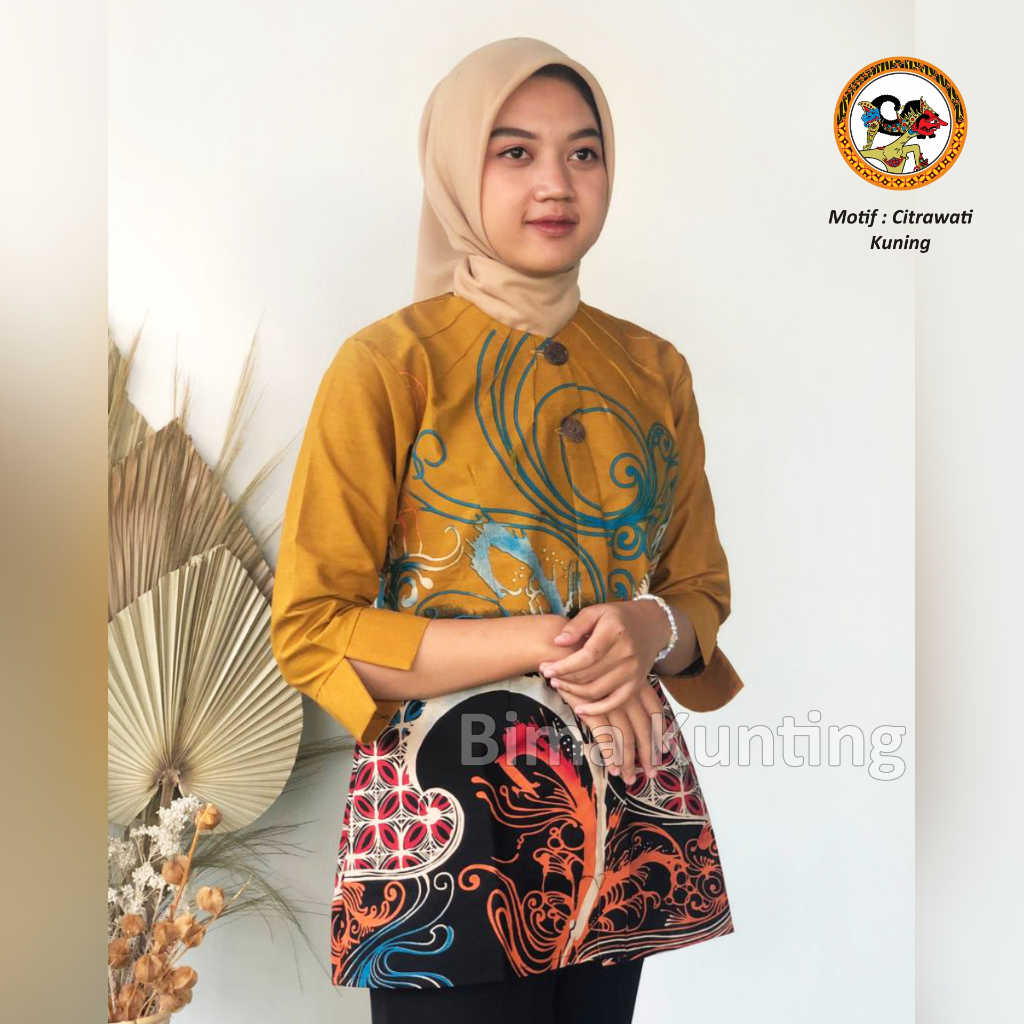 Blouse / Atasan Wanita Katun Motif 'Citrawati Kuning' Katun