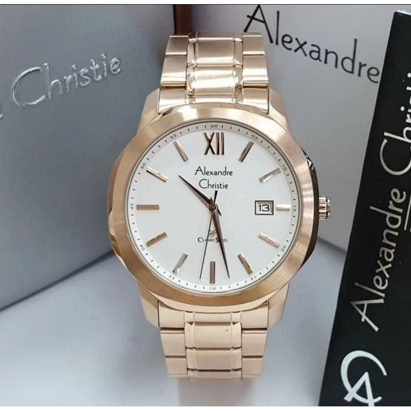 jam tangan pria original ALEXANDRE CHRISTIE AC8619MD ROSEGOLD silver